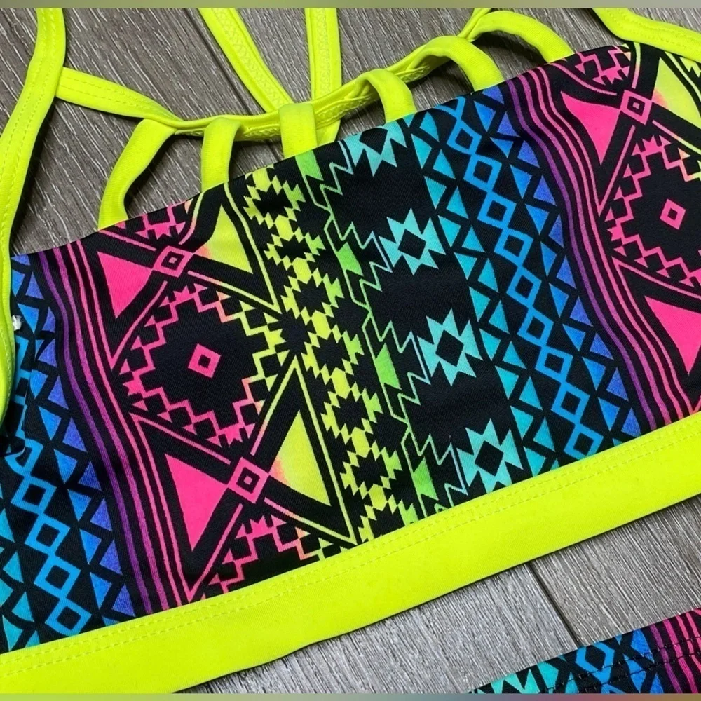 Justice Girl Bikini Top & Bottom Seimsuit Neon Set Size 10